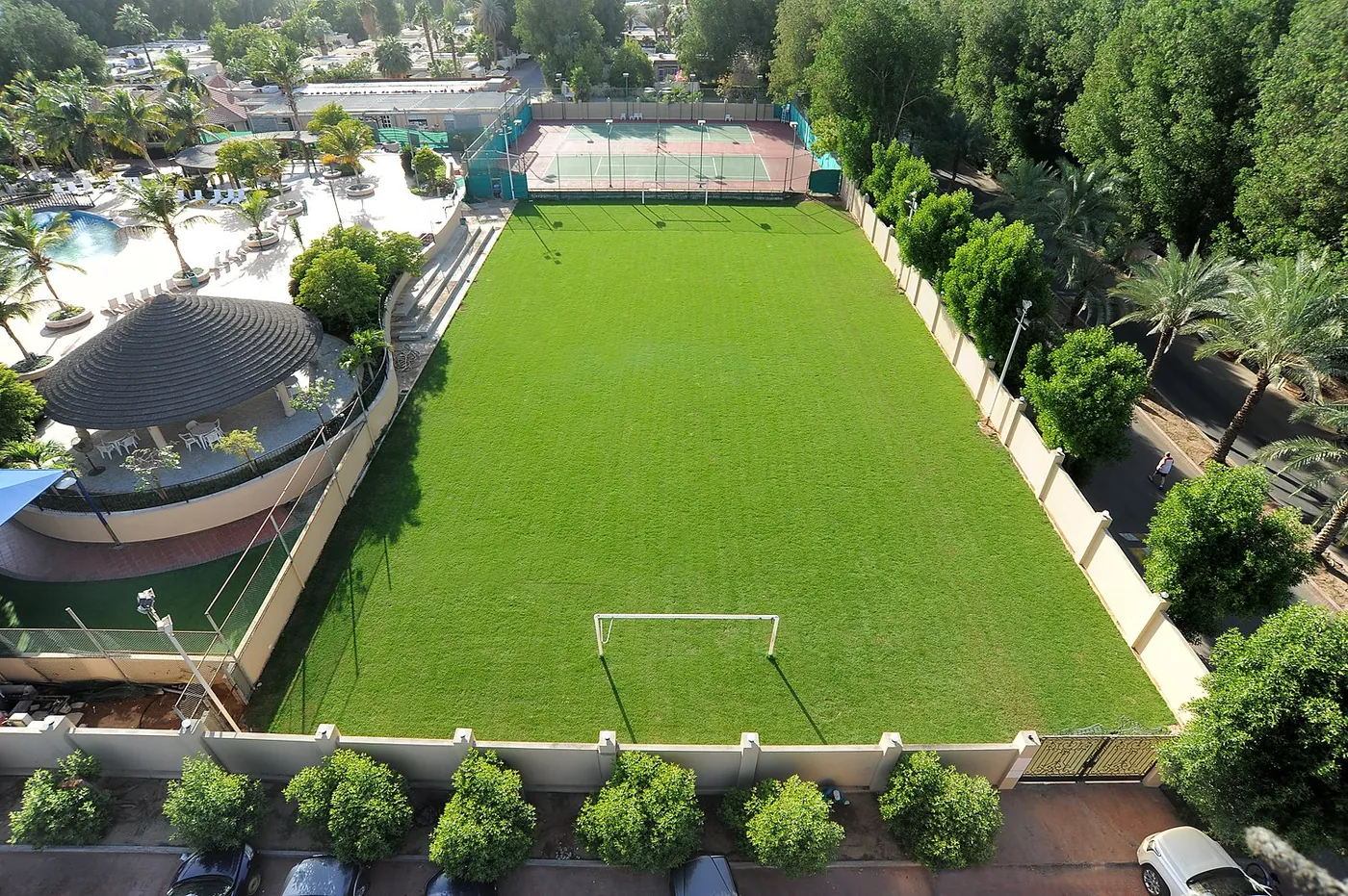 Football field and landscaped gardens